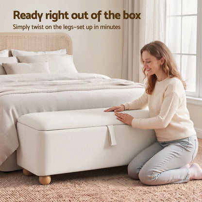 Artiss Storage Ottoman Hidden Bench Velvet Blanket Box Beige 97cm - Image 5