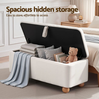 Artiss Storage Ottoman Hidden Bench Velvet Blanket Box Beige 97cm - Image 6