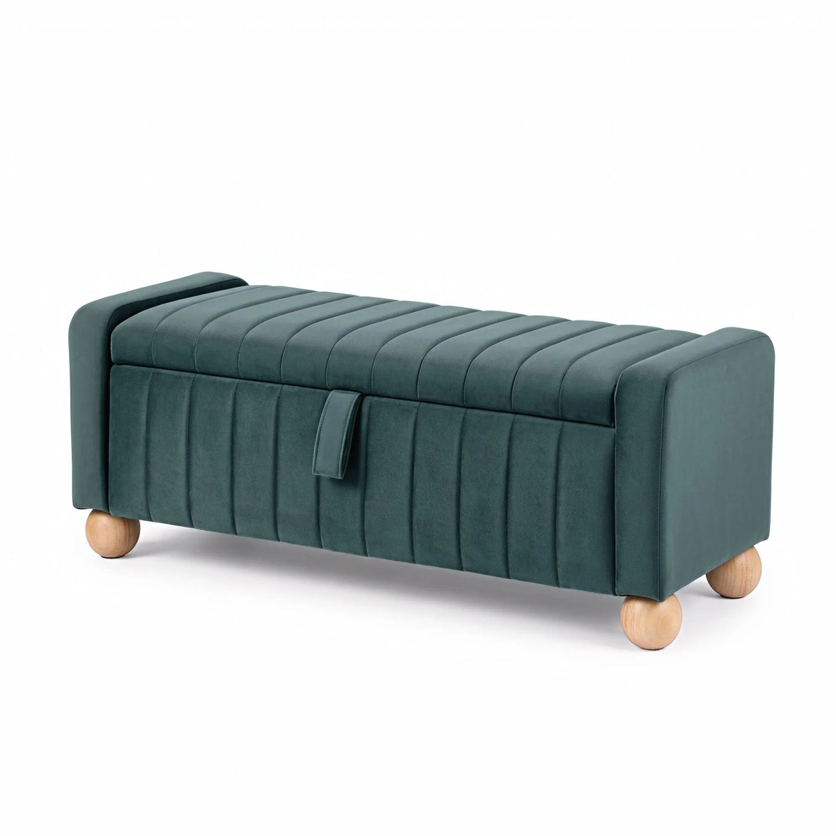 Artiss Storage Ottoman Bench Velvet Blanket Box Stool Footrest Ball Feet Green - Image 2