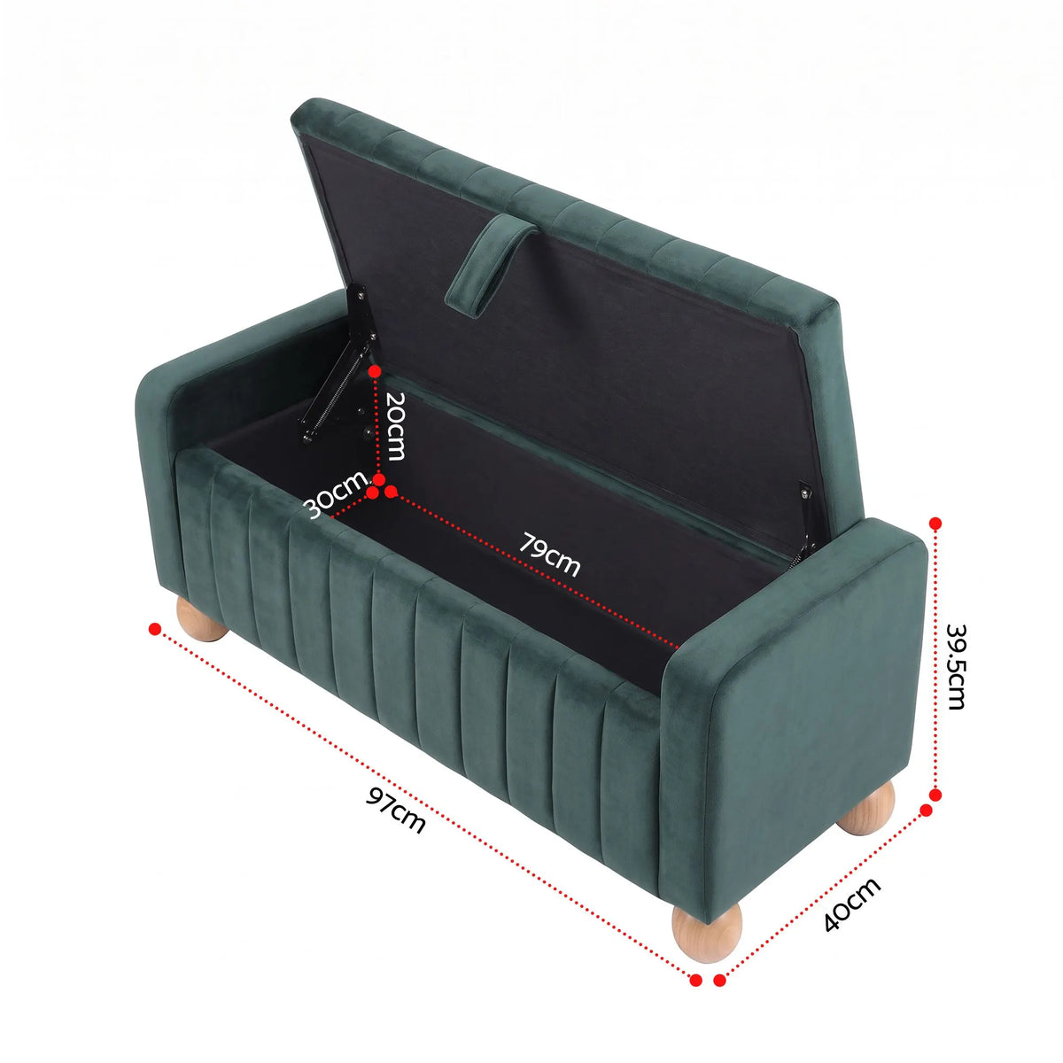 Artiss Storage Ottoman Bench Velvet Blanket Box Stool Footrest Ball Feet Green - Image 3