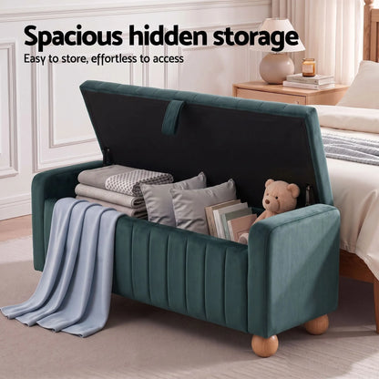 Artiss Storage Ottoman Bench Velvet Blanket Box Stool Footrest Ball Feet Green - Image 6