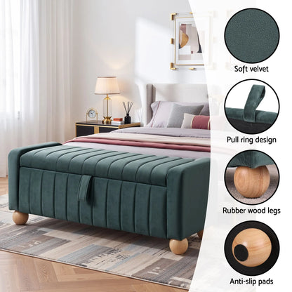 Artiss Storage Ottoman Bench Velvet Blanket Box Stool Footrest Ball Feet Green - Image 7