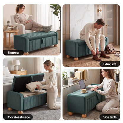 Artiss Storage Ottoman Bench Velvet Blanket Box Stool Footrest Ball Feet Green - Image 8