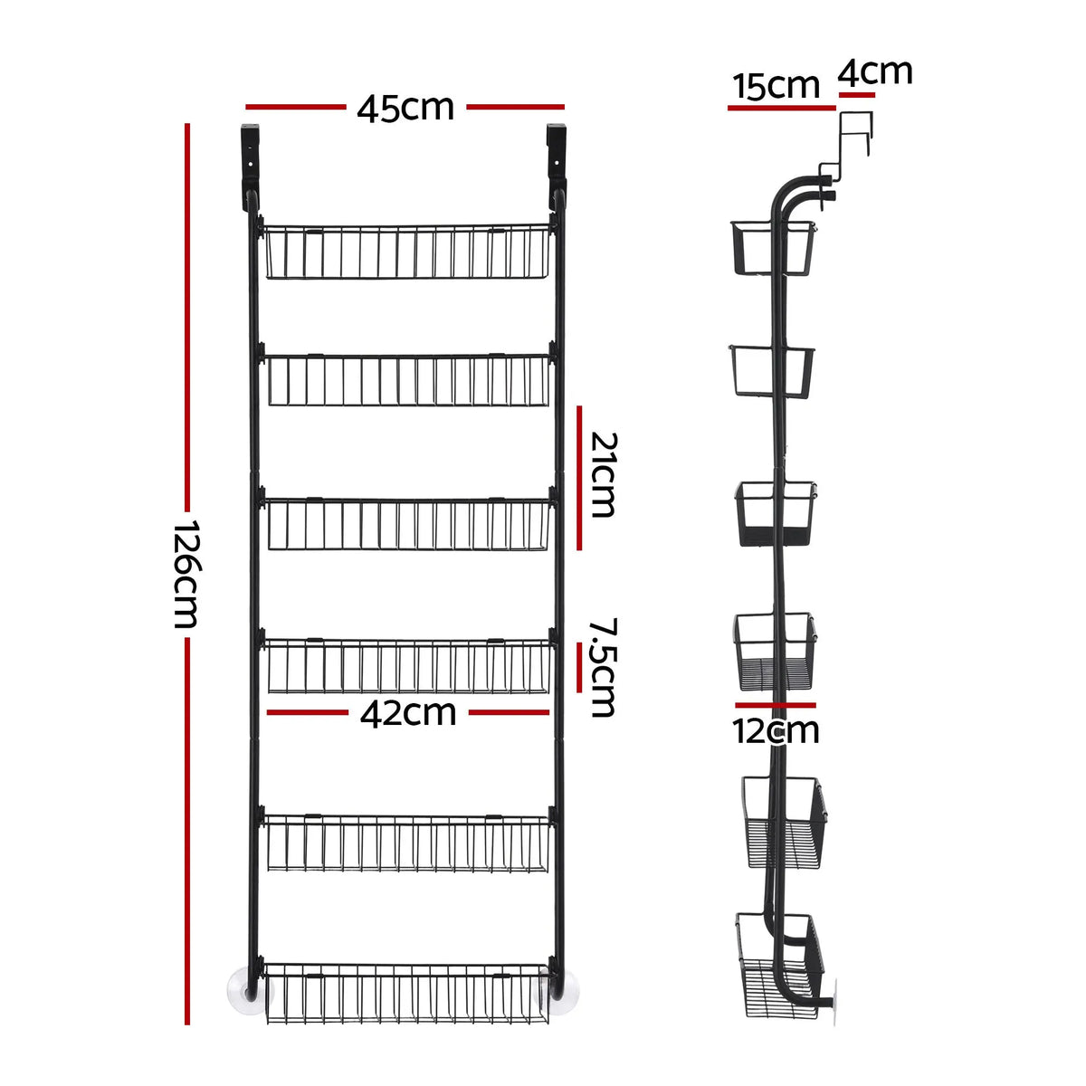 Artiss 2x Over Door Storage Pantry Organiser 6-Tier Metal Hanger Hook Black - Image 2