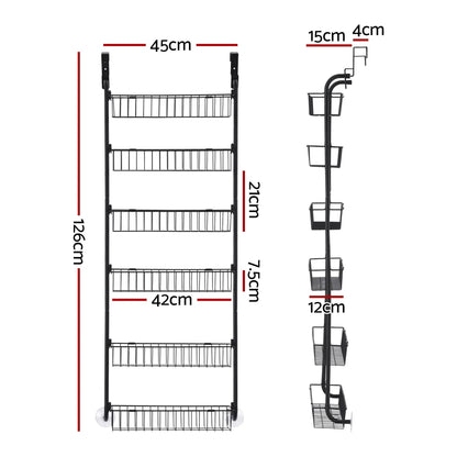 Artiss 2x Over Door Storage Pantry Organiser 6-Tier Metal Hanger Hook Black - Image 2