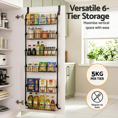 Artiss 2x Over Door Storage Pantry Organiser 6-Tier Metal Hanger Hook Black - Image 5