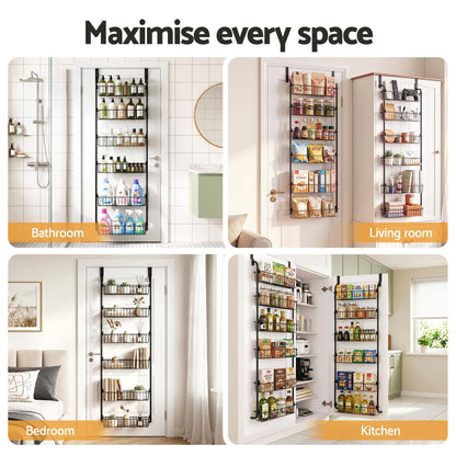 Artiss 2x Over Door Storage Pantry Organiser 6-Tier Metal Hanger Hook Black - Image 8