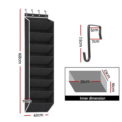 Artiss Over Door Shoe Organiser Storage 8-Tier Pantry Hanger Rack Fabric Black - Image 2
