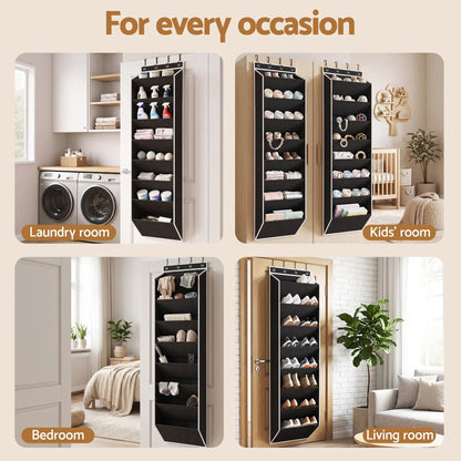 Artiss Over Door Shoe Organiser Storage 8-Tier Pantry Hanger Rack Fabric Black - Image 8
