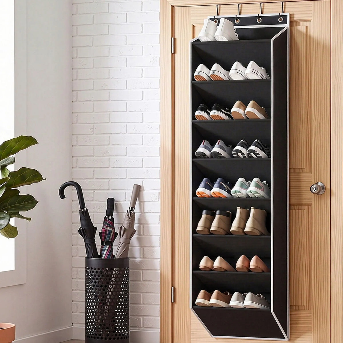 Artiss Over Door Shoe Organiser Storage 8-Tier Pantry Hanger Rack Fabric Black - Image 9