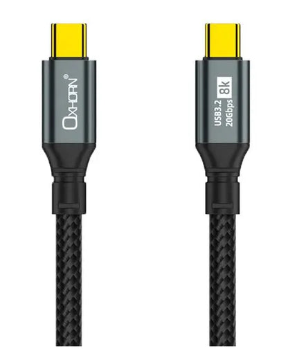 Oxhorn USB 3.2 Gen 2×2 1m USB-C to USB-C 20Gbps 8K@60Hz 20V 100W E-Marker Chip Black fast chargin...