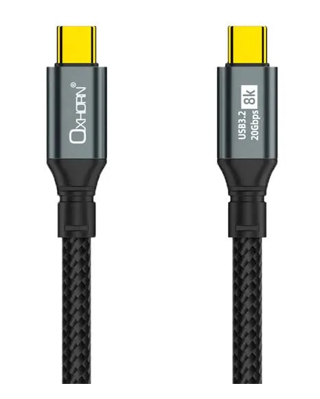 Oxhorn USB 3.2 Gen 2×2 1m USB-C to USB-C 20Gbps 8K@60Hz 20V 100W E-Marker Chip Black fast chargin...