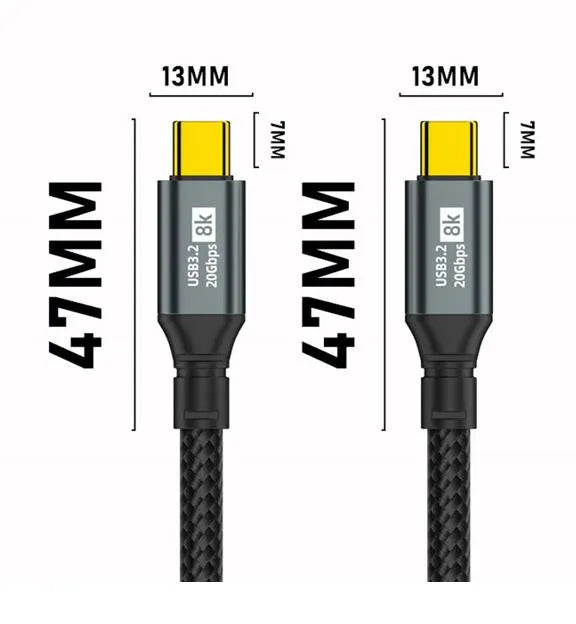 Oxhorn USB 3.2 Gen 2×2 3m USB-C to USB-C 20Gbps 8K@60Hz 20V 100W E-Marker Chip Black fast chargin... - Image 2