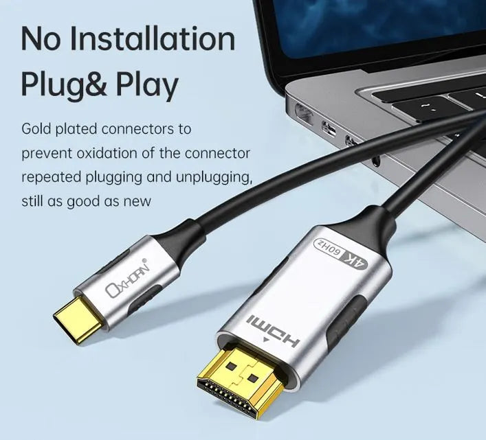 Oxhorn USB C to HDMI 2.0 1m cable 4K@60Hz Aluminum plugs black Support HDCP 1.4 HDCP 2.2 Thunderb... - Image 3