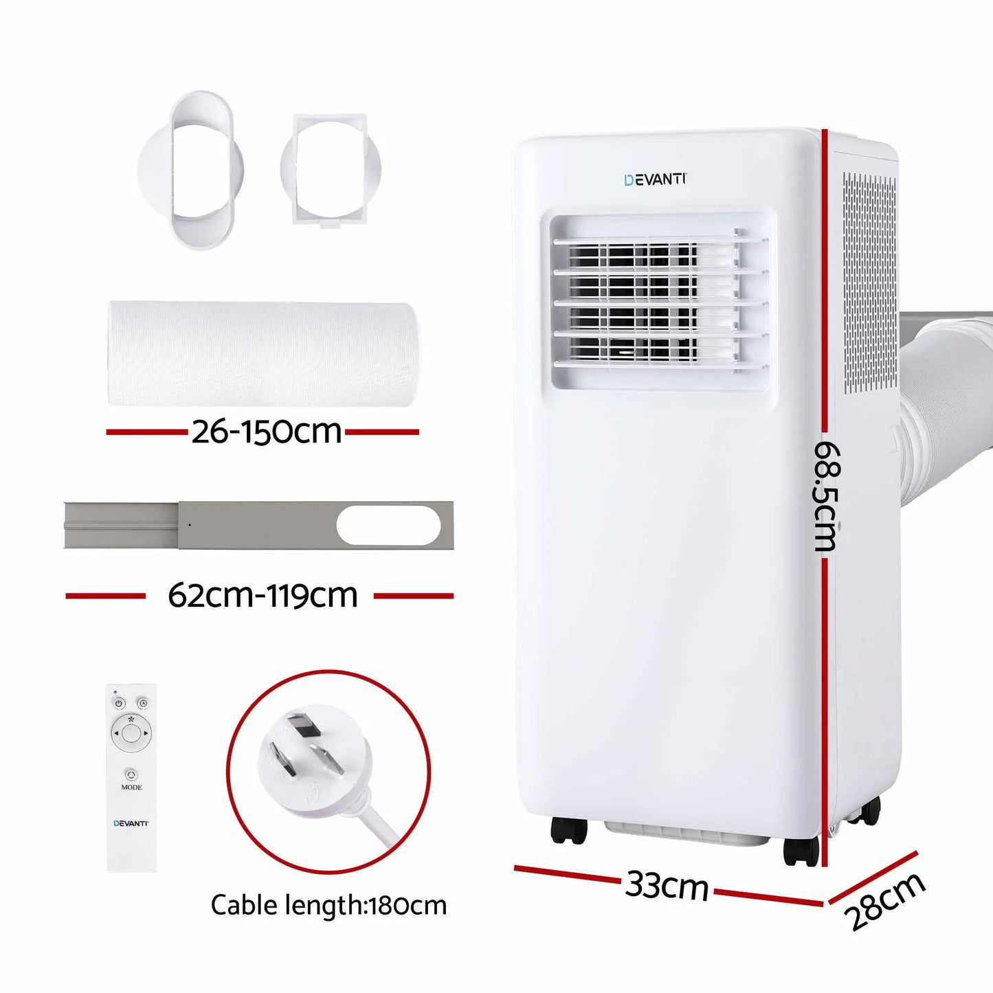 Devanti Portable Air Conditioner 9000 BTU 3-in-1 with Remote Control - Image 2