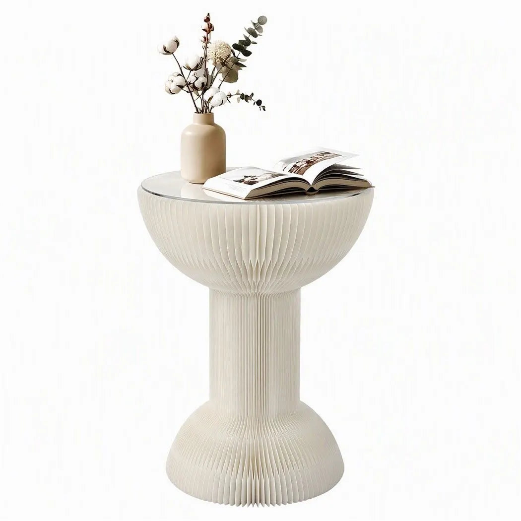 Artiss Paper End Table Honeycomb Coffee Table Foldable Round Bedside Side Table White 40x55cm - Image 2