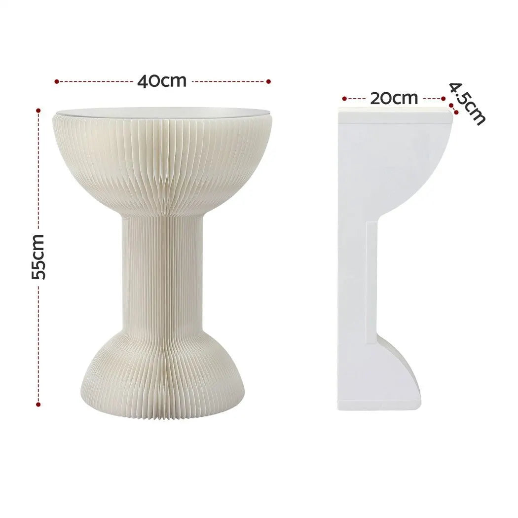Artiss Paper End Table Honeycomb Coffee Table Foldable Round Bedside Side Table White 40x55cm - Image 3