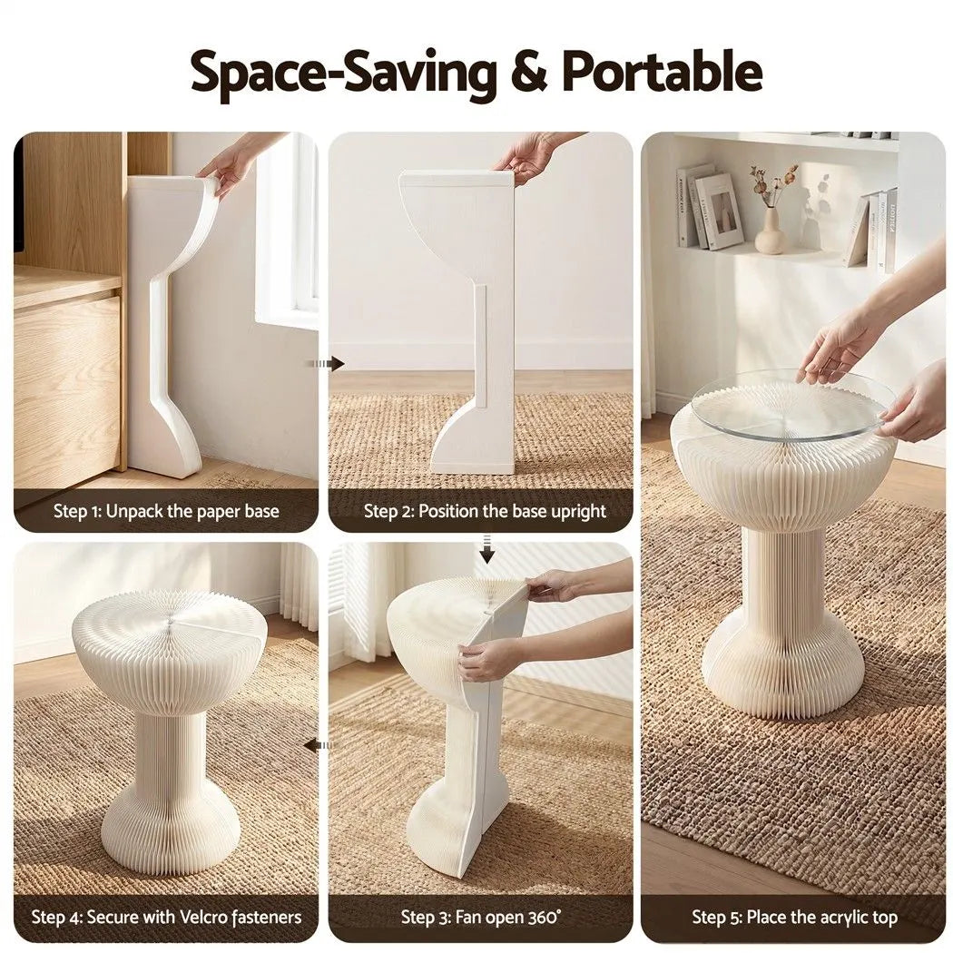 Artiss Paper End Table Honeycomb Coffee Table Foldable Round Bedside Side Table White 40x55cm - Image 6