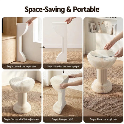 Artiss Paper End Table Honeycomb Coffee Table Foldable Round Bedside Side Table White 40x55cm - Image 6