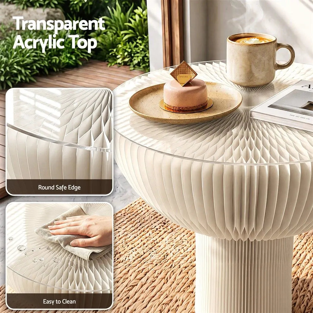 Artiss Paper End Table Honeycomb Coffee Table Foldable Round Bedside Side Table White 40x55cm - Image 7