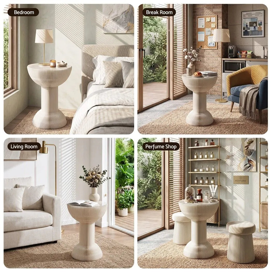 Artiss Paper End Table Honeycomb Coffee Table Foldable Round Bedside Side Table White 40x55cm - Image 8