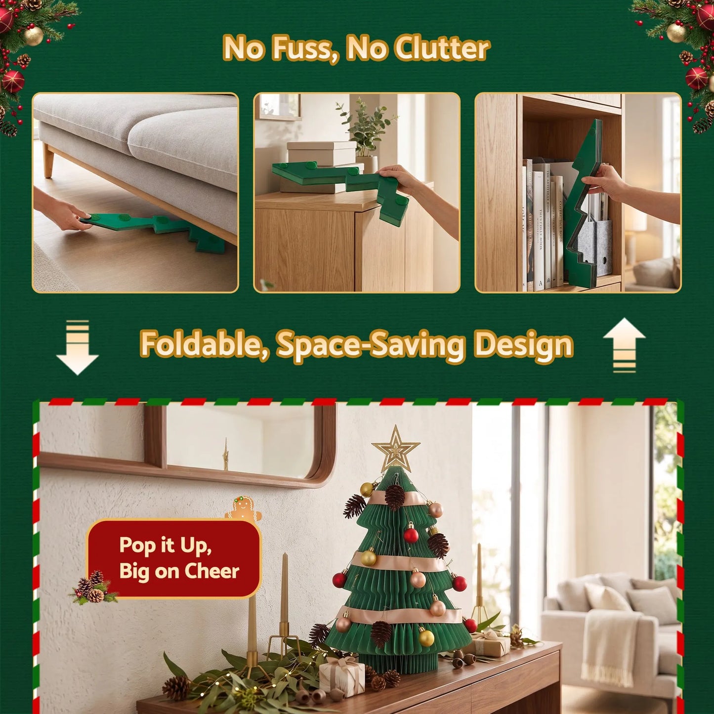 Jingle Jollys Paper Christmas Tree 47CM w/ Star Topper Xmas Decor Tabletop Green DIY Ornament Set - Image 5