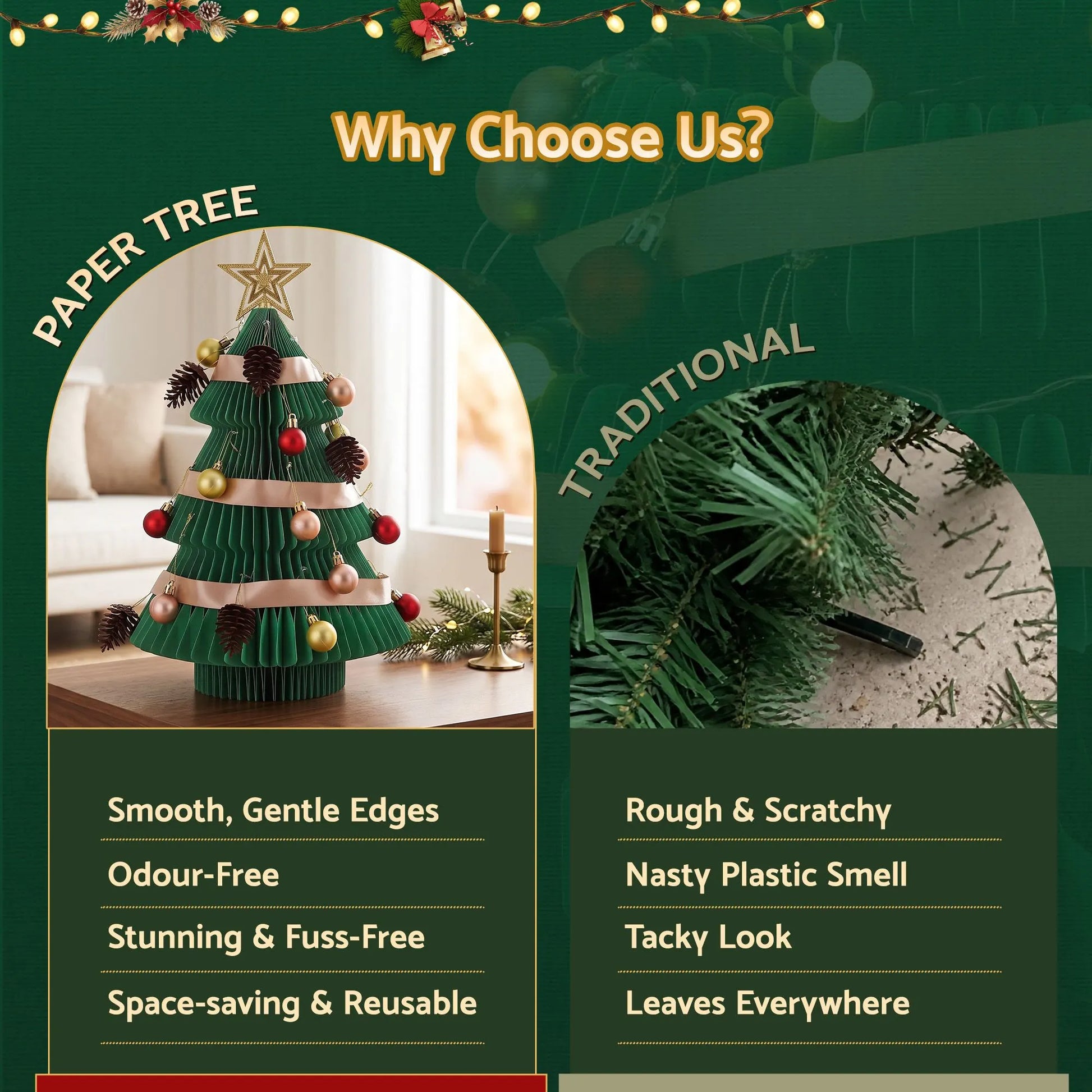 Jingle Jollys Paper Christmas Tree 47CM w/ Star Topper Xmas Decor Tabletop Green DIY Ornament Set - Image 6