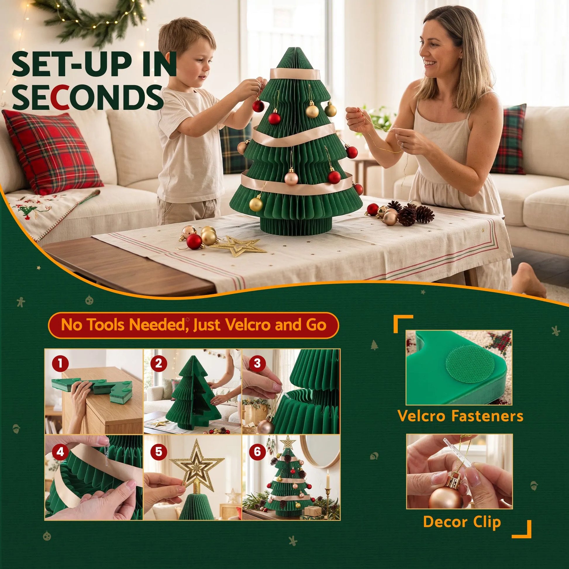 Jingle Jollys Paper Christmas Tree 47CM w/ Star Topper Xmas Decor Tabletop Green DIY Ornament Set - Image 7