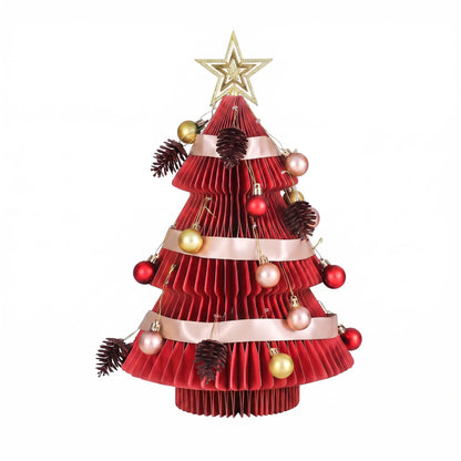 Jingle Jollys Paper Christmas Tree 47CM w/ Star Topper Xmas Decoration Tabletop Red DIY Ornament Set - Image 2