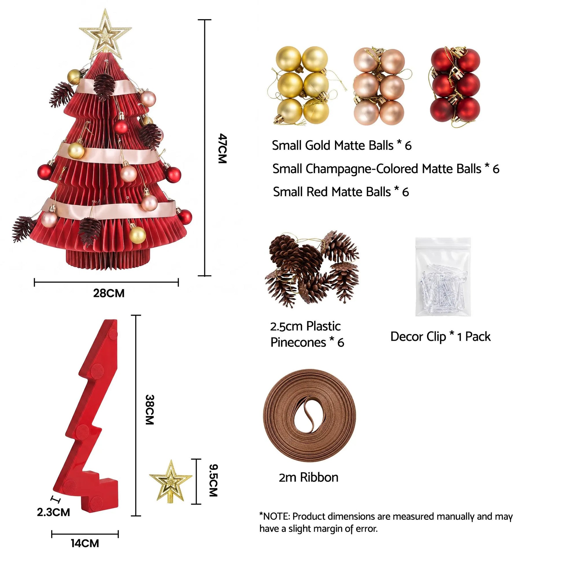 Jingle Jollys Paper Christmas Tree 47CM w/ Star Topper Xmas Decoration Tabletop Red DIY Ornament Set - Image 3