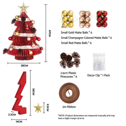 Jingle Jollys Paper Christmas Tree 47CM w/ Star Topper Xmas Decoration Tabletop Red DIY Ornament Set - Image 3