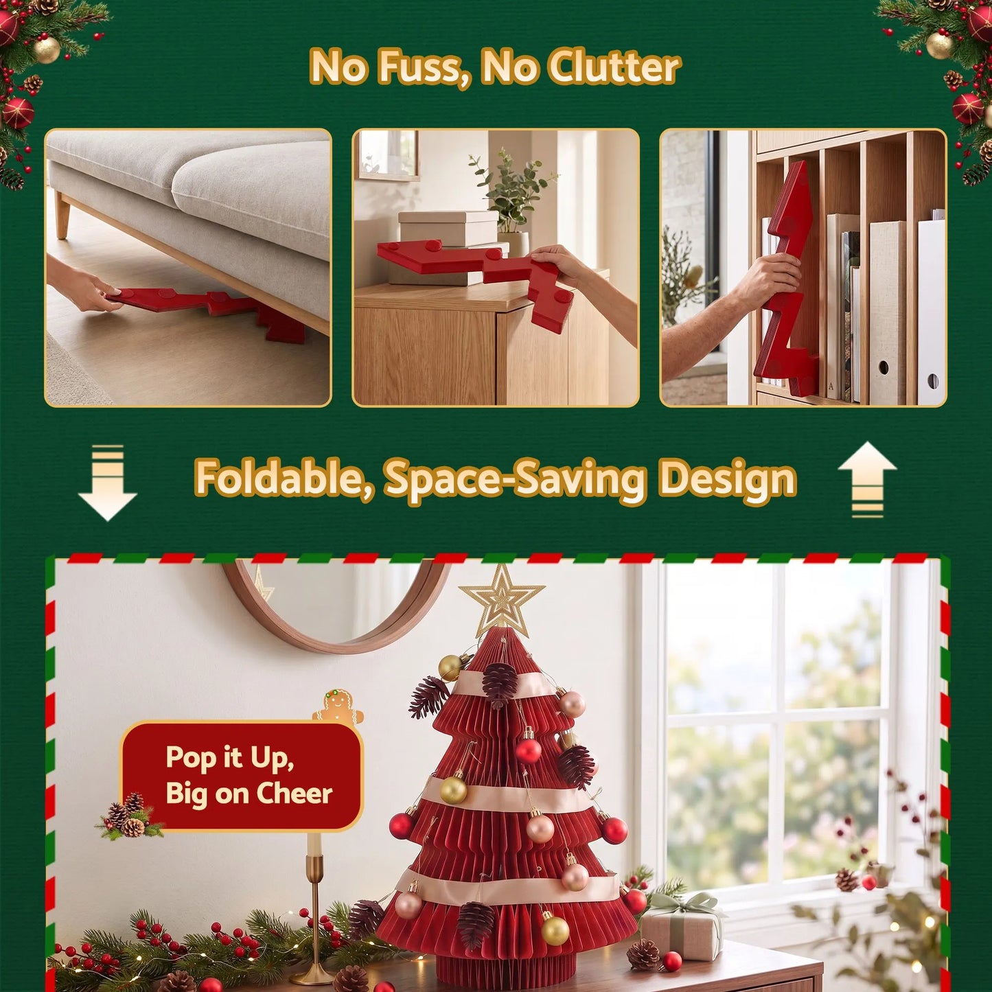 Jingle Jollys Paper Christmas Tree 47CM w/ Star Topper Xmas Decoration Tabletop Red DIY Ornament Set - Image 5