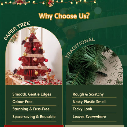 Jingle Jollys Paper Christmas Tree 47CM w/ Star Topper Xmas Decoration Tabletop Red DIY Ornament Set - Image 6