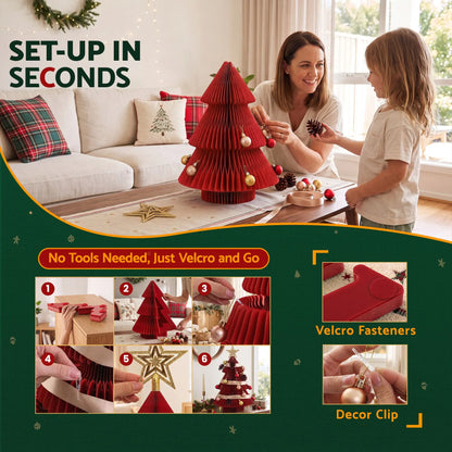 Jingle Jollys Paper Christmas Tree 47CM w/ Star Topper Xmas Decoration Tabletop Red DIY Ornament Set - Image 7