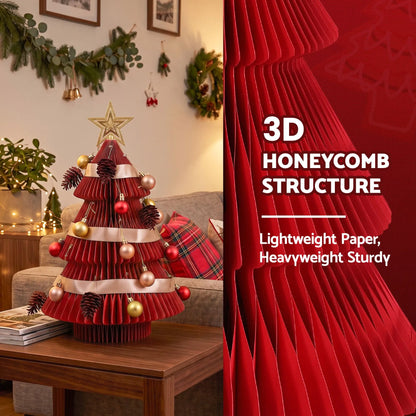 Jingle Jollys Paper Christmas Tree 47CM w/ Star Topper Xmas Decoration Tabletop Red DIY Ornament Set - Image 8