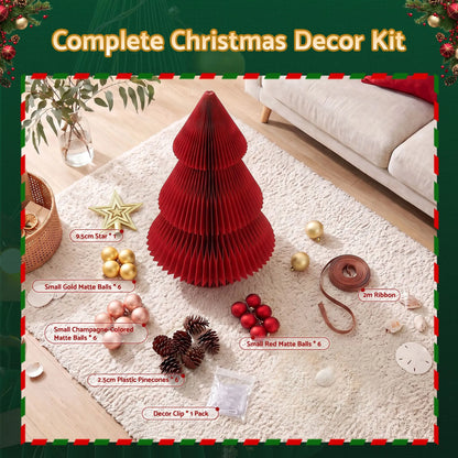 Jingle Jollys Paper Christmas Tree 47CM w/ Star Topper Xmas Decoration Tabletop Red DIY Ornament Set - Image 9