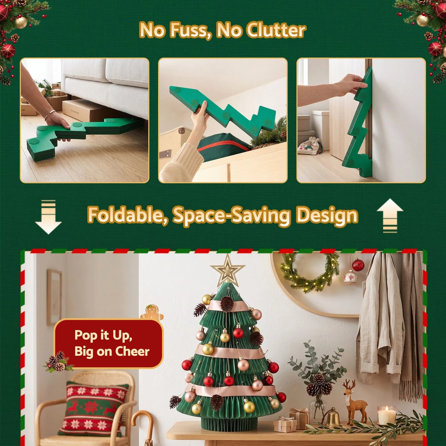 Jingle Jollys Paper Christmas Tree 61CM w/ Star Topper Xmas Decor Tabletop Green DIY Ornament Set - Image 5