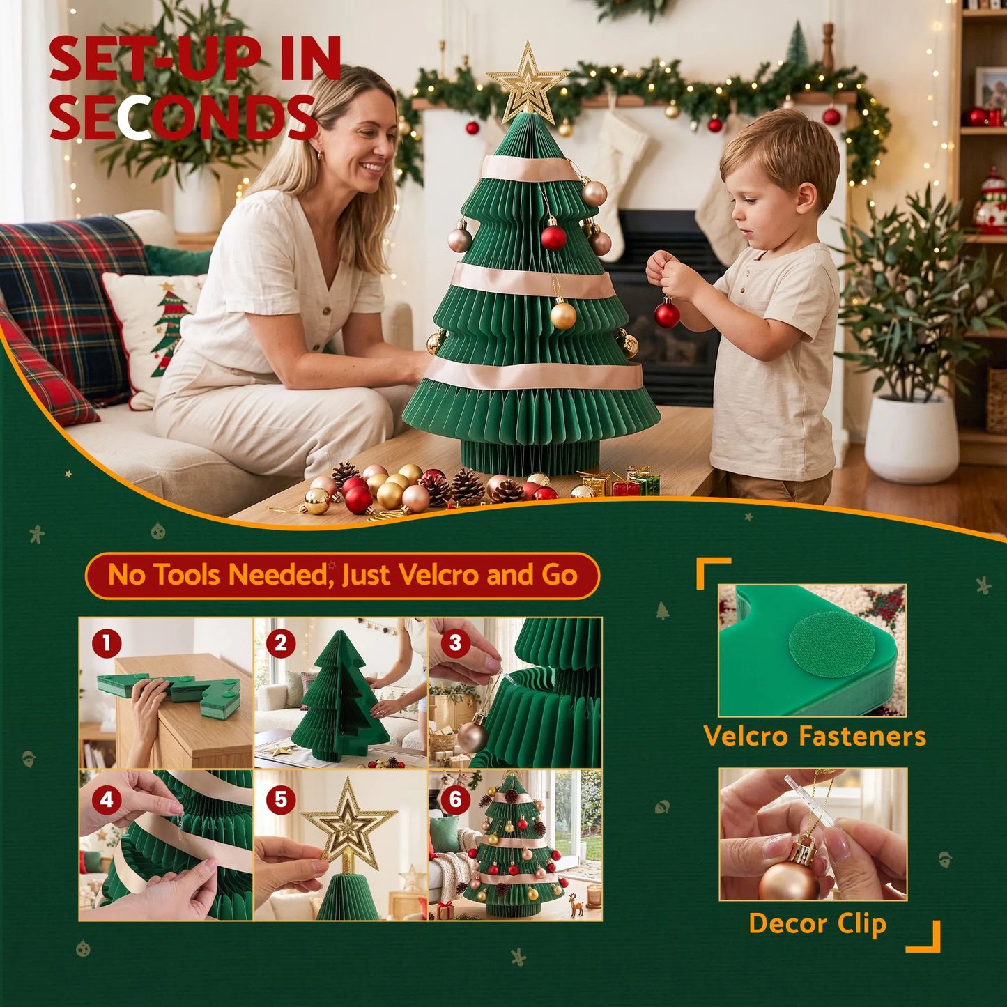 Jingle Jollys Paper Christmas Tree 61CM w/ Star Topper Xmas Decor Tabletop Green DIY Ornament Set - Image 7
