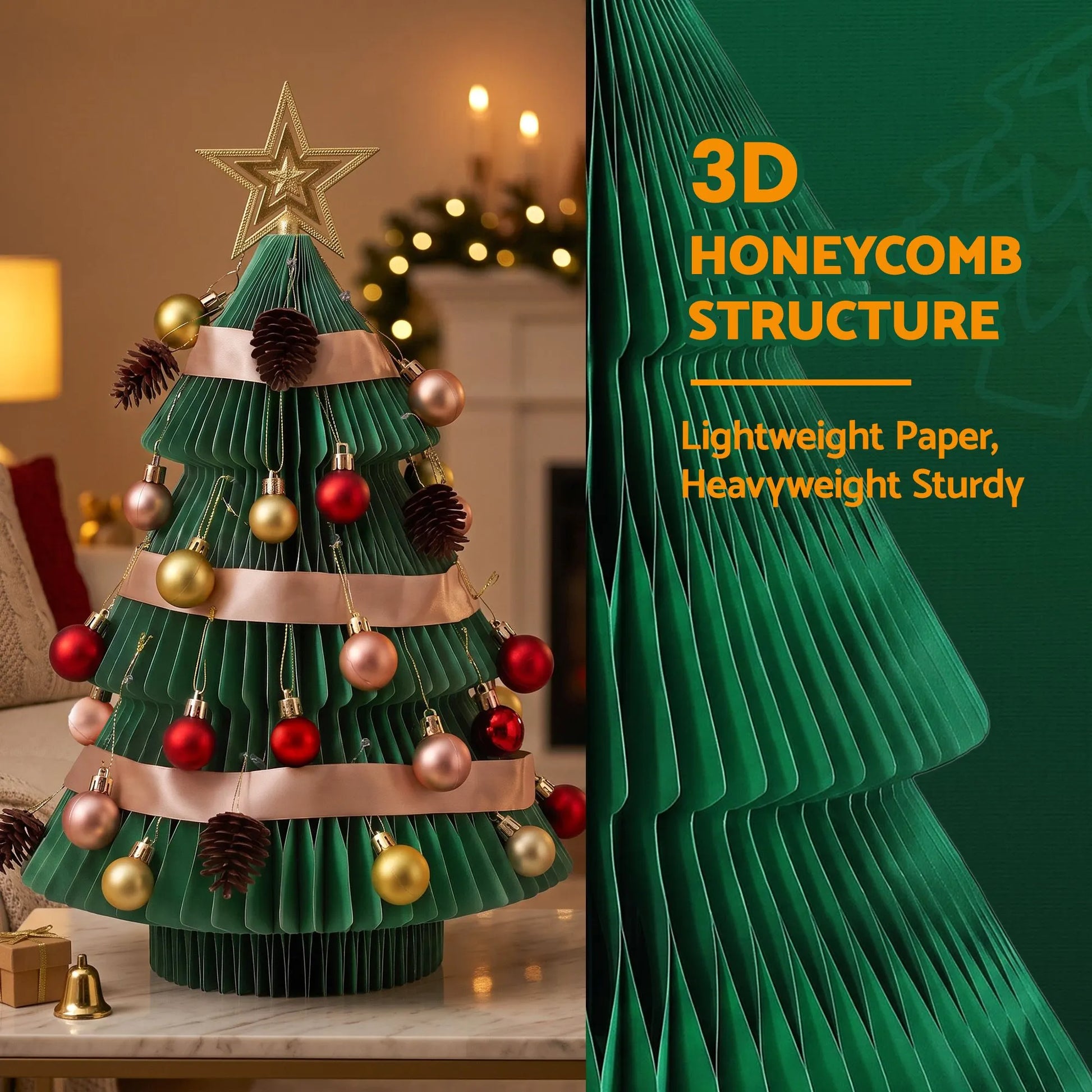 Jingle Jollys Paper Christmas Tree 61CM w/ Star Topper Xmas Decor Tabletop Green DIY Ornament Set - Image 8