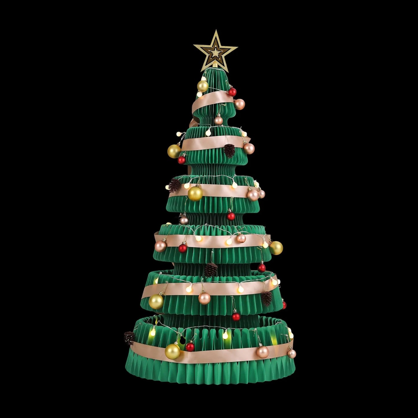 Jingle Jollys Paper Christmas Tree 111CM w/ Star Topper LEDs Xmas Decorations Kit Home Office Green - Image 2