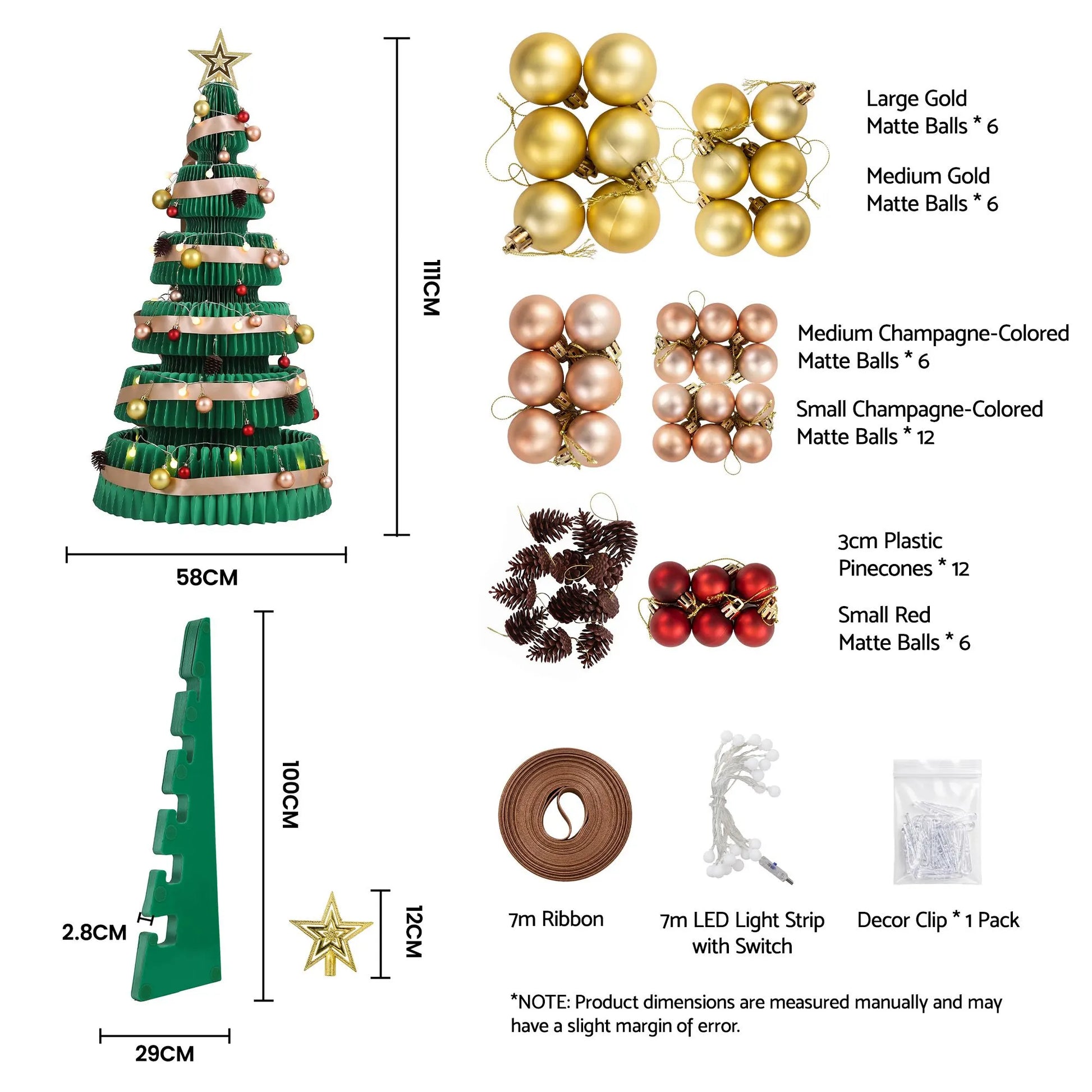 Jingle Jollys Paper Christmas Tree 111CM w/ Star Topper LEDs Xmas Decorations Kit Home Office Green - Image 3