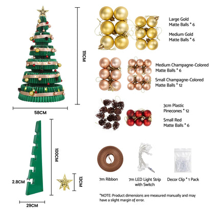 Jingle Jollys Paper Christmas Tree 111CM w/ Star Topper LEDs Xmas Decorations Kit Home Office Green - Image 3