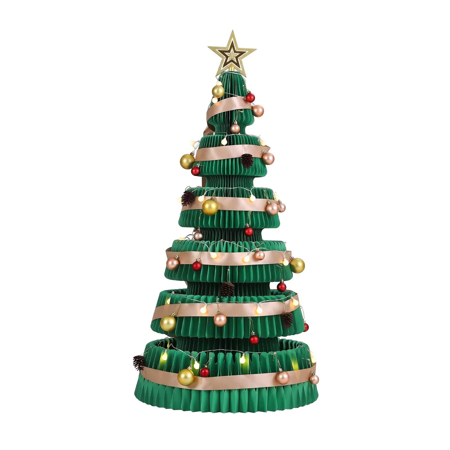 Jingle Jollys Paper Christmas Tree 111CM w/ Star Topper LEDs Xmas Decorations Kit Home Office Green - Image 5