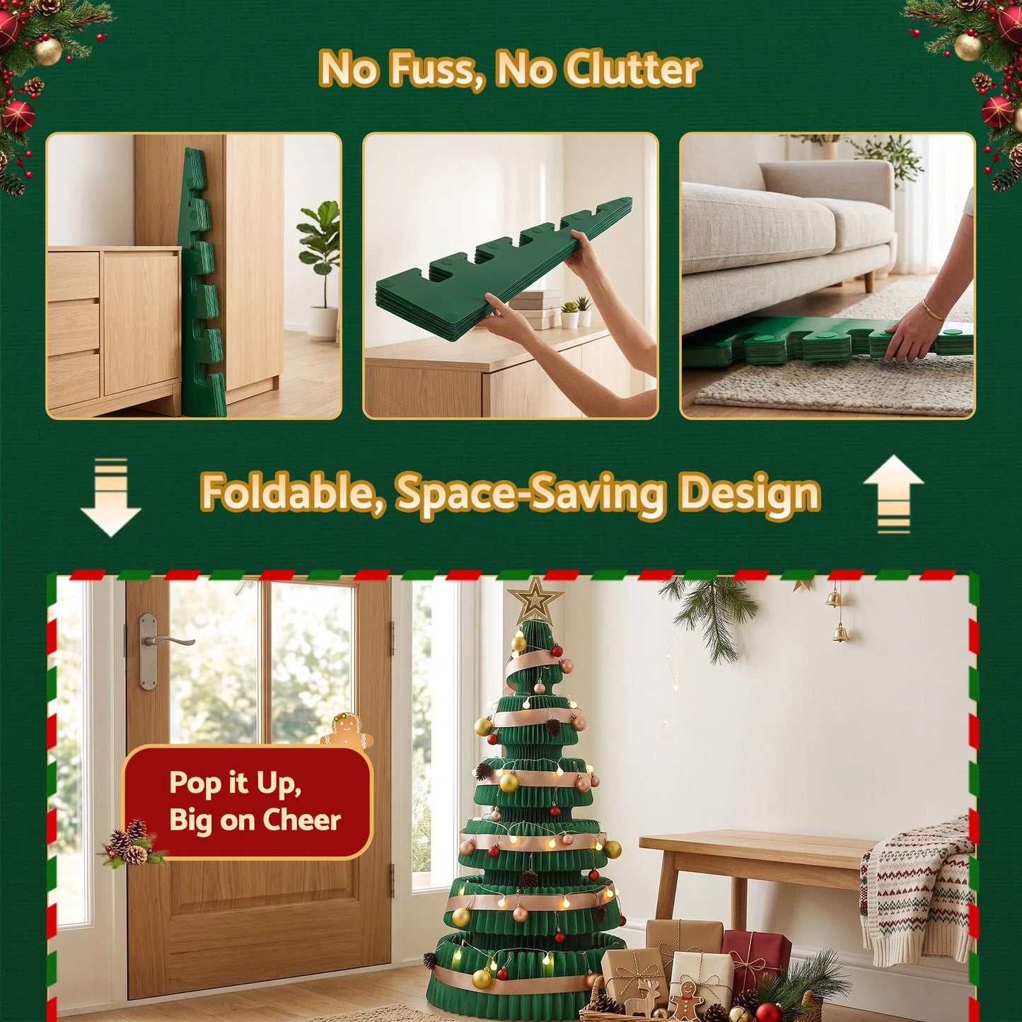 Jingle Jollys Paper Christmas Tree 111CM w/ Star Topper LEDs Xmas Decorations Kit Home Office Green - Image 6
