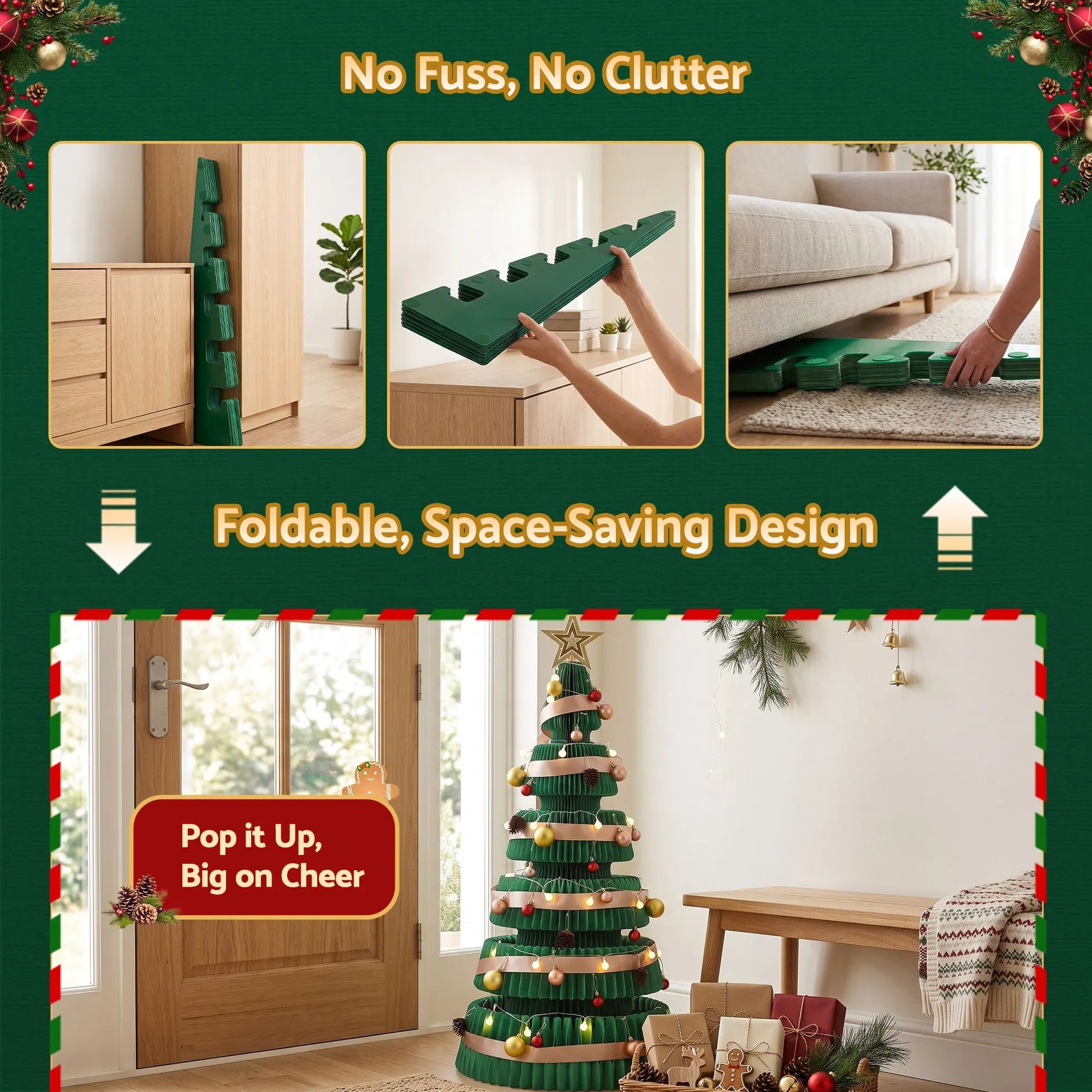Jingle Jollys Paper Christmas Tree 111CM w/ Star Topper LEDs Xmas Decorations Kit Home Office Green - Image 6