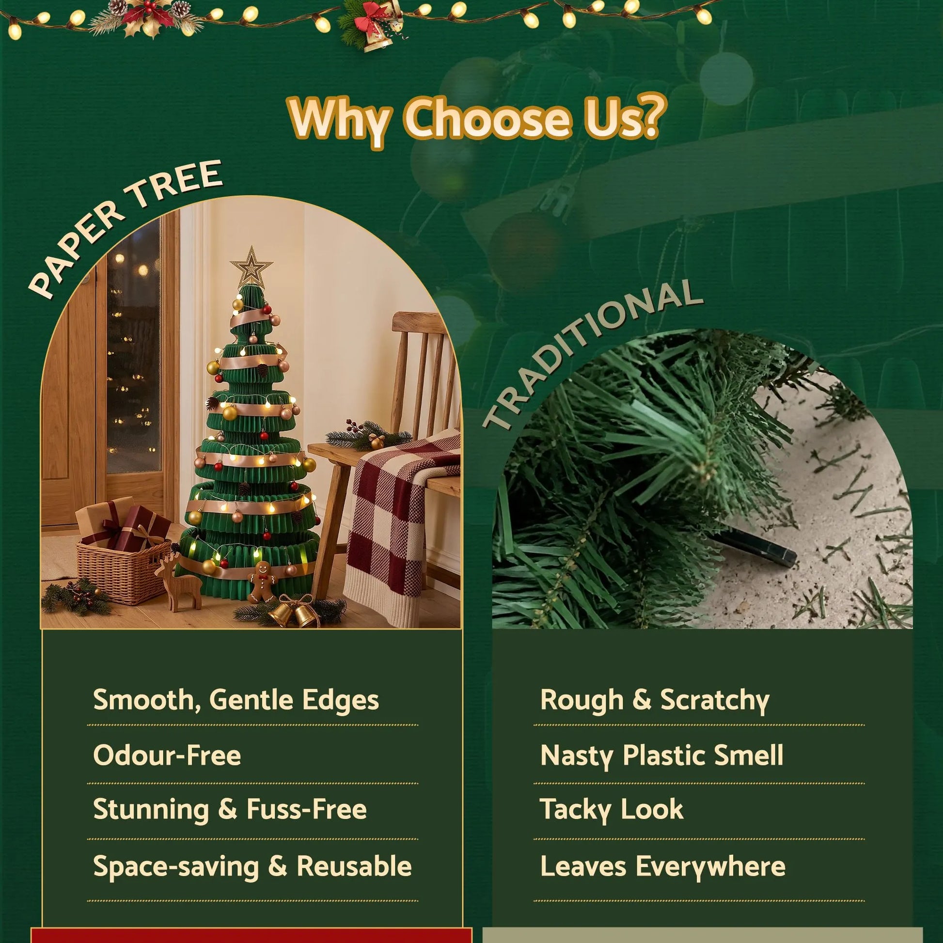Jingle Jollys Paper Christmas Tree 111CM w/ Star Topper LEDs Xmas Decorations Kit Home Office Green - Image 7