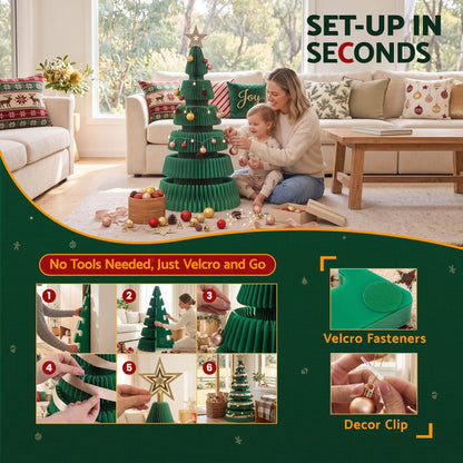 Jingle Jollys Paper Christmas Tree 111CM w/ Star Topper LEDs Xmas Decorations Kit Home Office Green - Image 8
