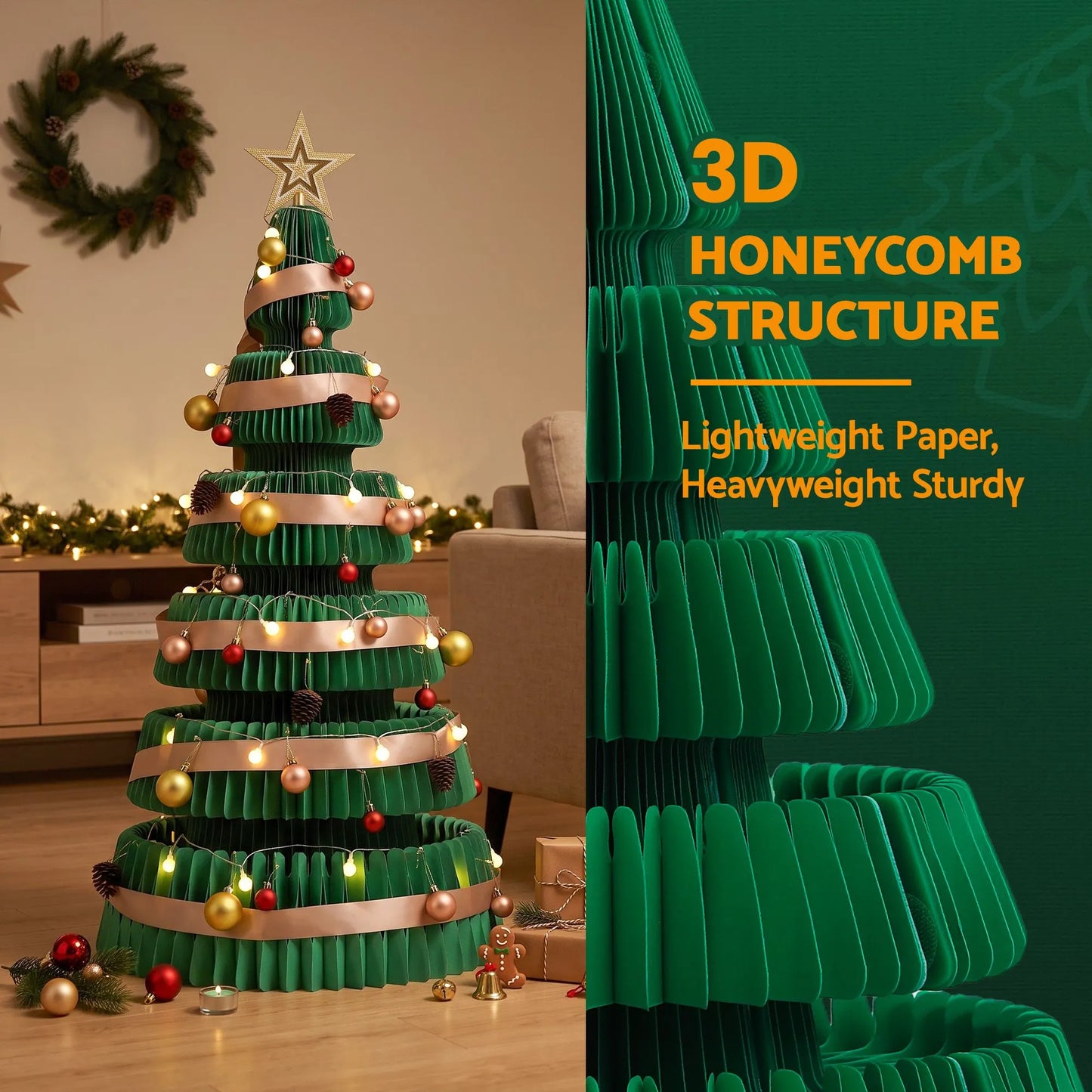 Jingle Jollys Paper Christmas Tree 111CM w/ Star Topper LEDs Xmas Decorations Kit Home Office Green - Image 9