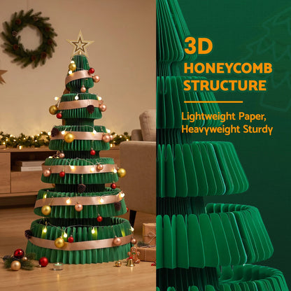 Jingle Jollys Paper Christmas Tree 111CM w/ Star Topper LEDs Xmas Decorations Kit Home Office Green - Image 9