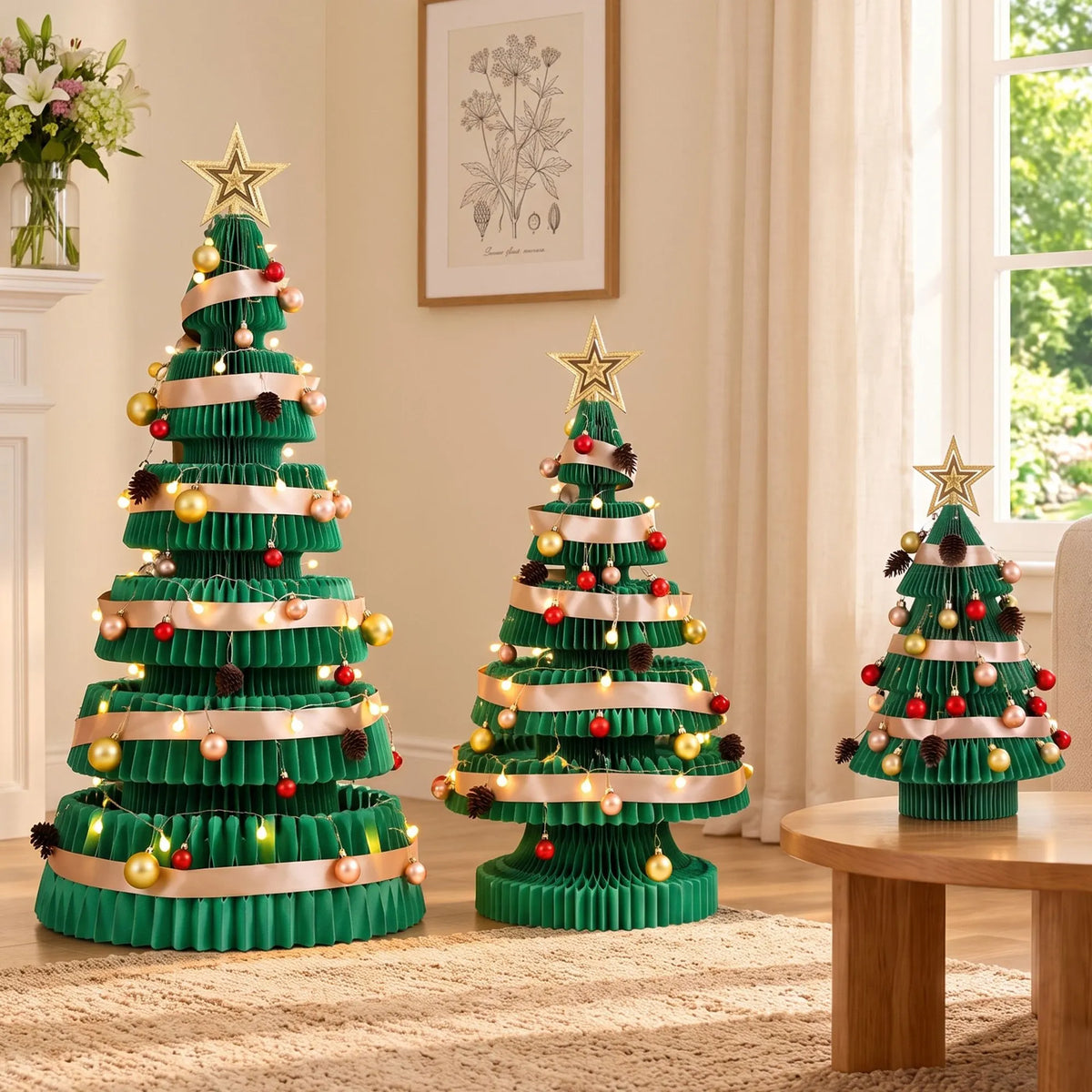 Jingle Jollys 3PCS Christmas Tree Decoration with Lights Foldable Easy Setup Tree
